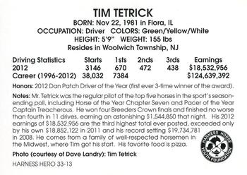 2013 Harness Heroes #33 Tim Tetrick Back